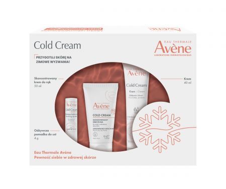 Avene Cold Cream Zestaw Odżywczy krem do twarzy, 40 ml + Skoncentrowany krem do rąk, 50 ml + Odżywcza pomadka do ust, 4 g