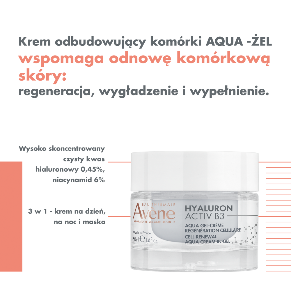 Avene Hyaluron Activ B3 Krem odbudowujący komórki aqua-żel, 50 ml