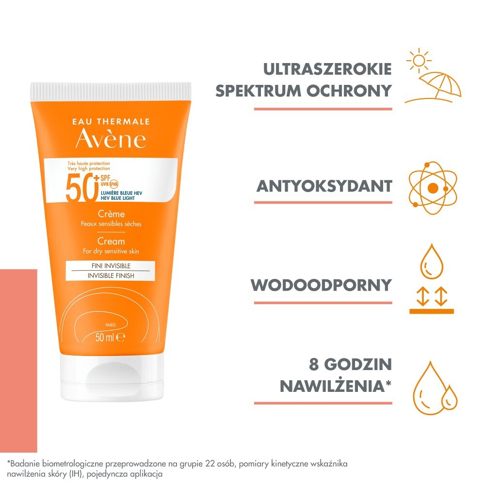 Avene Sun SPF 50+ Krem ochronny do twarzy, 50 ml