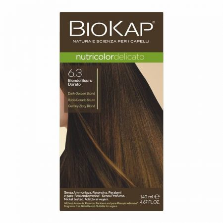 BIOKAP Nutricolor Delicato Farba do włosów 6.3 Ciemny Złoty Blond, 140 ml