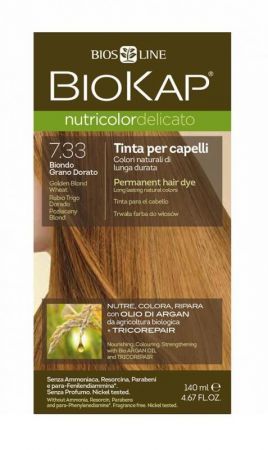 Biokap Nutricolor Delicato Farba do włosów 7.33 Pozłacany Blond, 140 ml