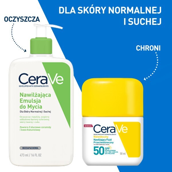 CeraVe Nawilżający fluid przeciwsłoneczny do skóry normalnej i suchej SPF 50+, 50 ml