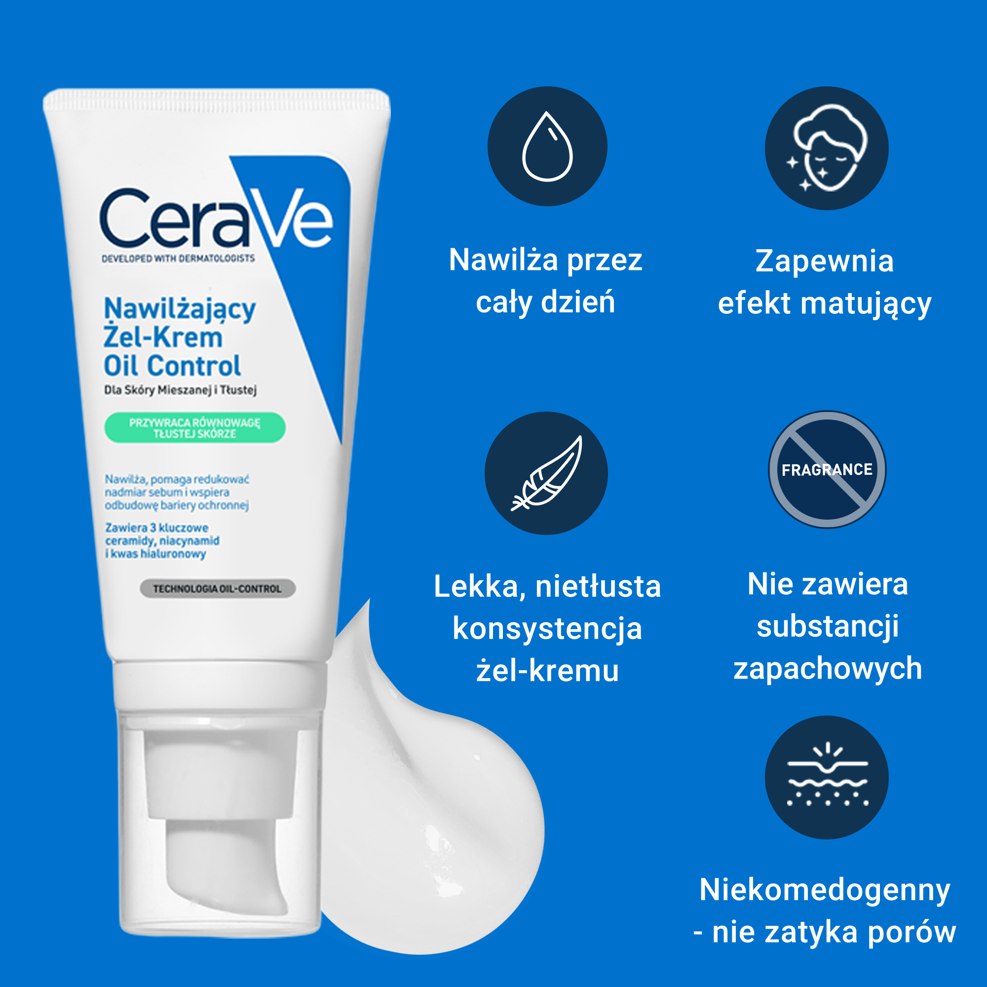 CeraVe Nawilżający żel-krem do skóry mieszanej i tłustej, 52 ml