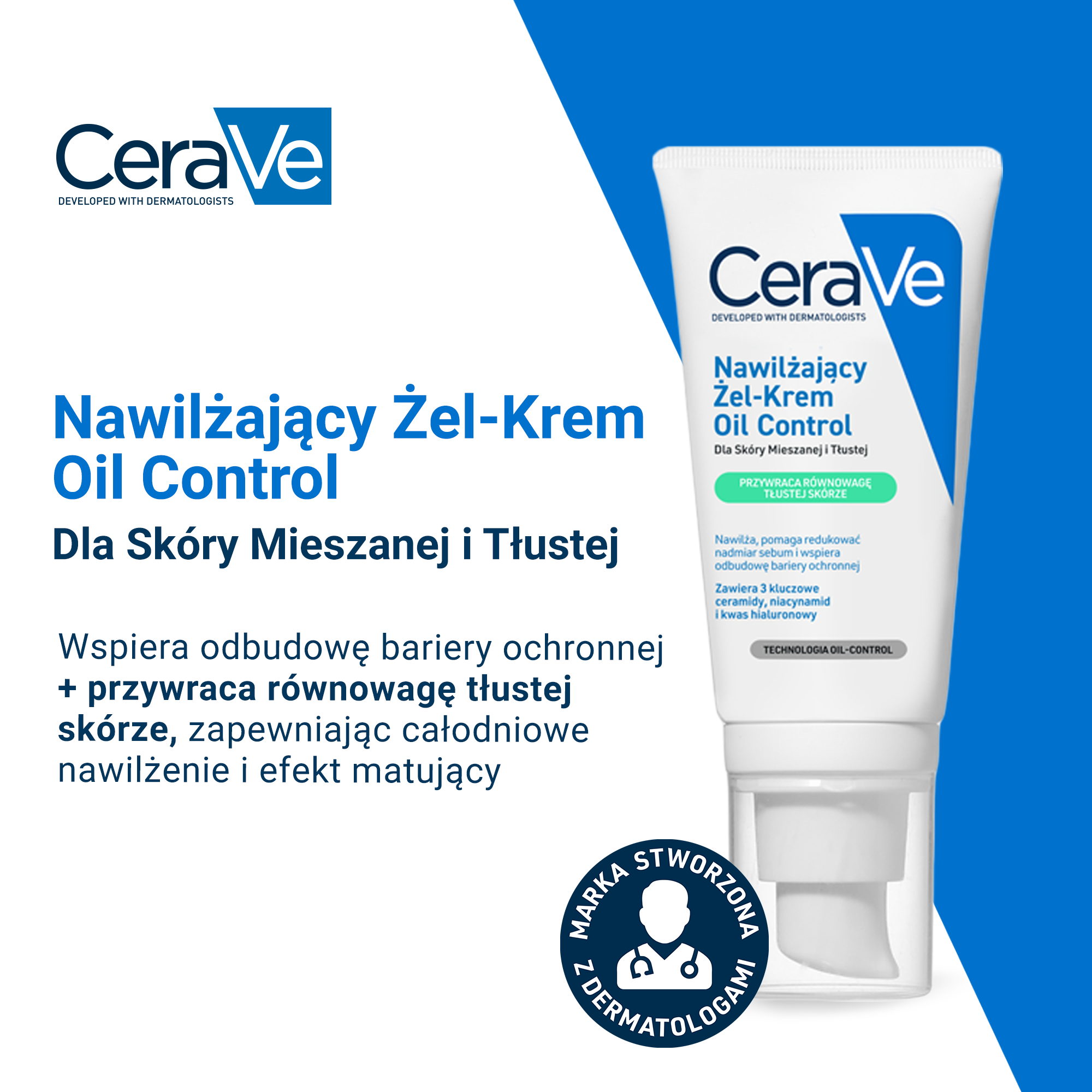 CeraVe Nawilżający żel-krem do skóry mieszanej i tłustej, 52 ml