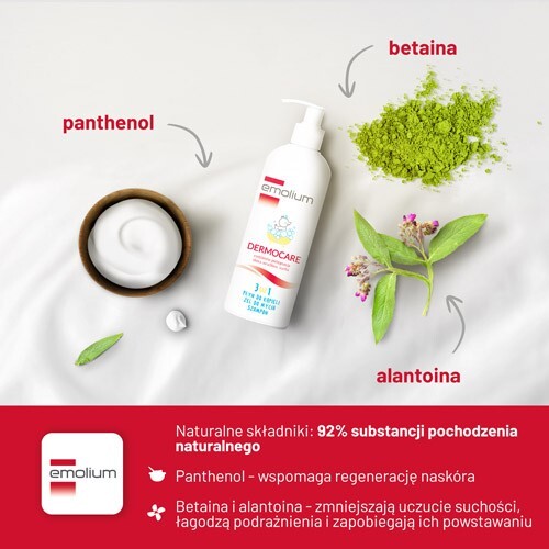 Emolium Dermocare 3w1 Płyn do kąpieli, żel do mycia i szampon, 400 ml