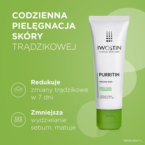 Iwostin Purritin Aktywny krem do skóry tłustej i trądzikowej, 40 ml