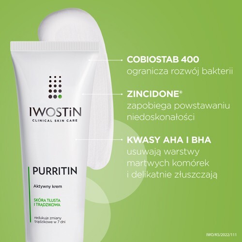 Iwostin Purritin Aktywny krem do skóry tłustej i trądzikowej, 40 ml