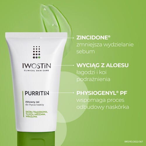 Iwostin Purritin Aktywny żel do mycia twarzy, 150 ml