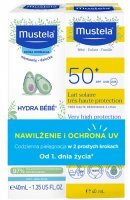 Mustela Bebe Zestaw Mleczko przeciwsłoneczne SPF 50+, 40 ml + Krem do twarzy, 40 ml