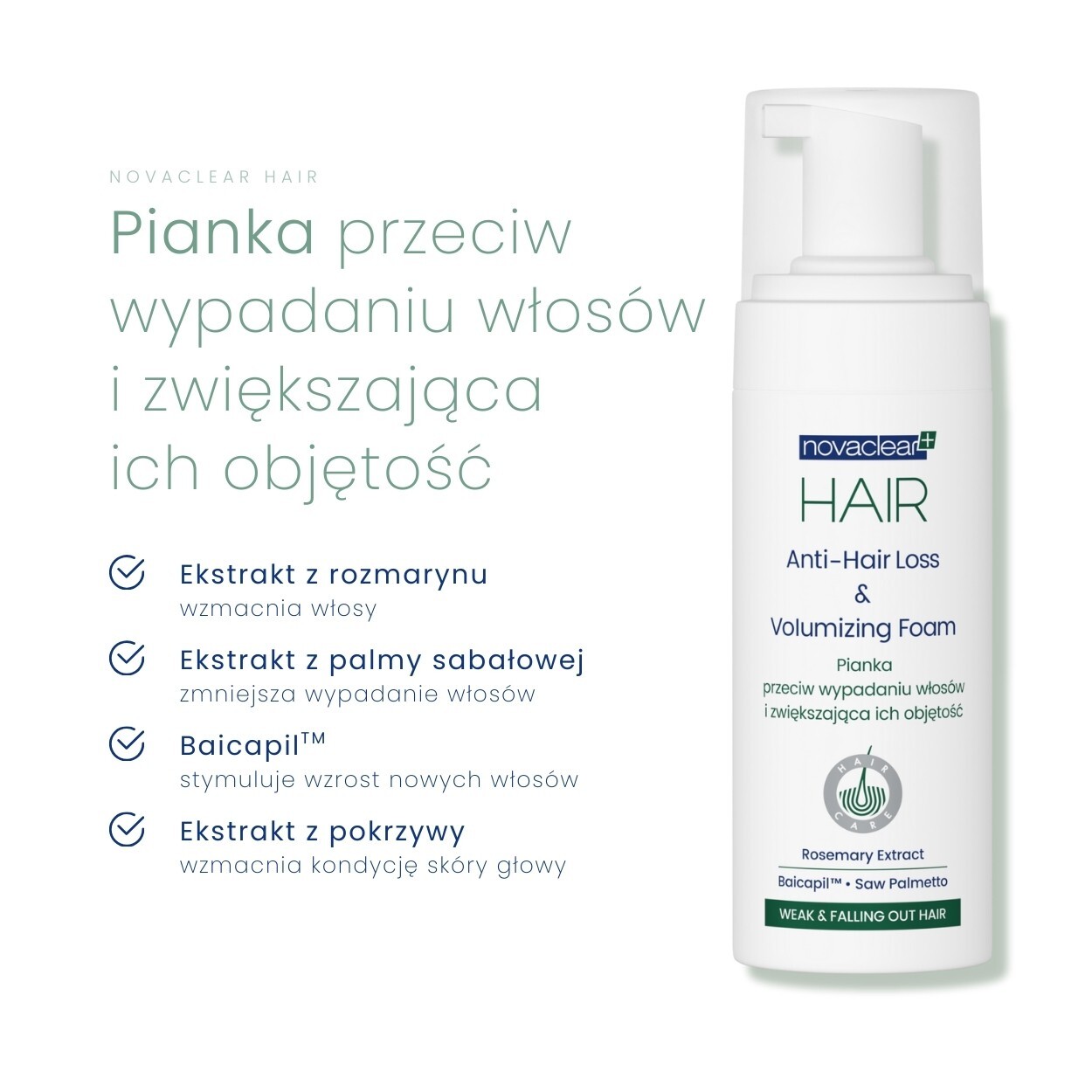 Novaclear Hair Pianka przeciw wypadaniu włosów i zwiększająca objętość, 150 ml