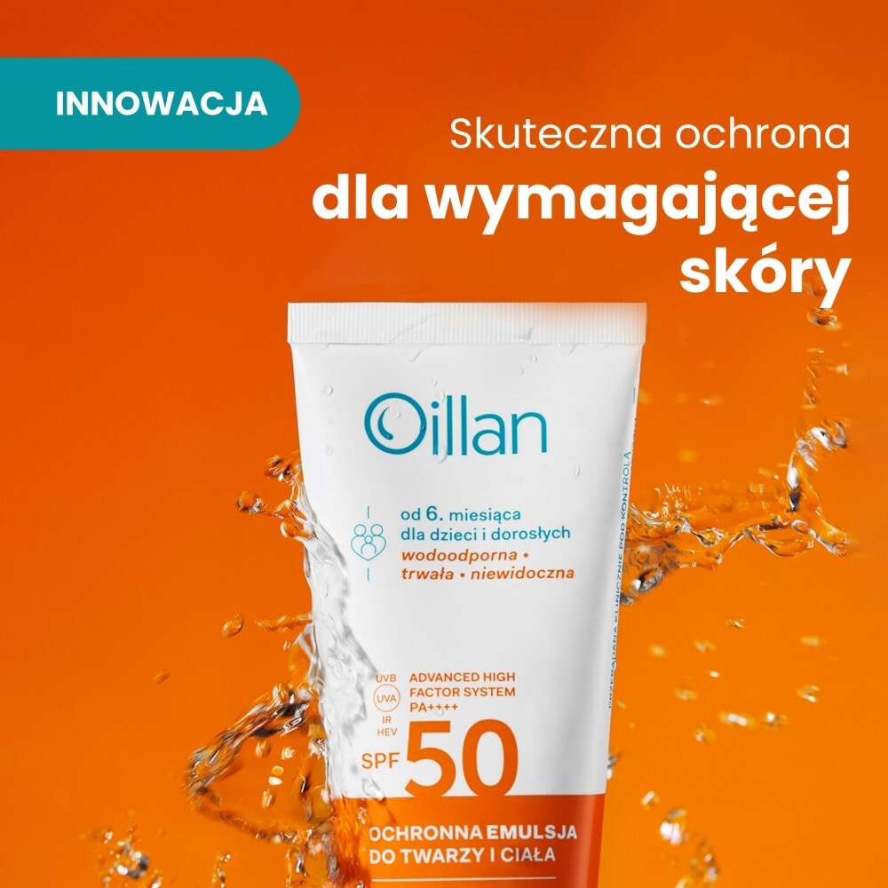 Oillan Sun Ochronna emulsja przeciwsłoneczna do twarzy i ciała z filtrem SPF 50, 100 ml