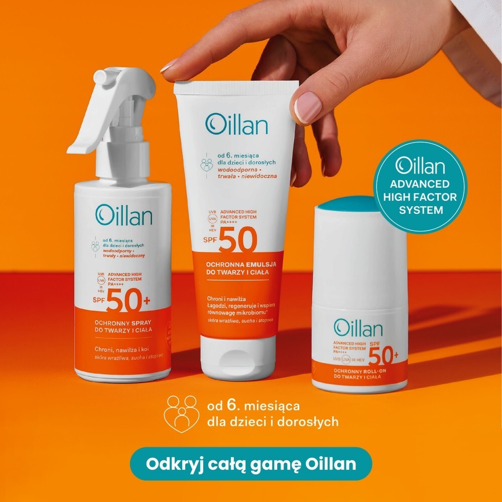 Oillan Sun Ochronna emulsja przeciwsłoneczna do twarzy i ciała z filtrem SPF 50, 100 ml
