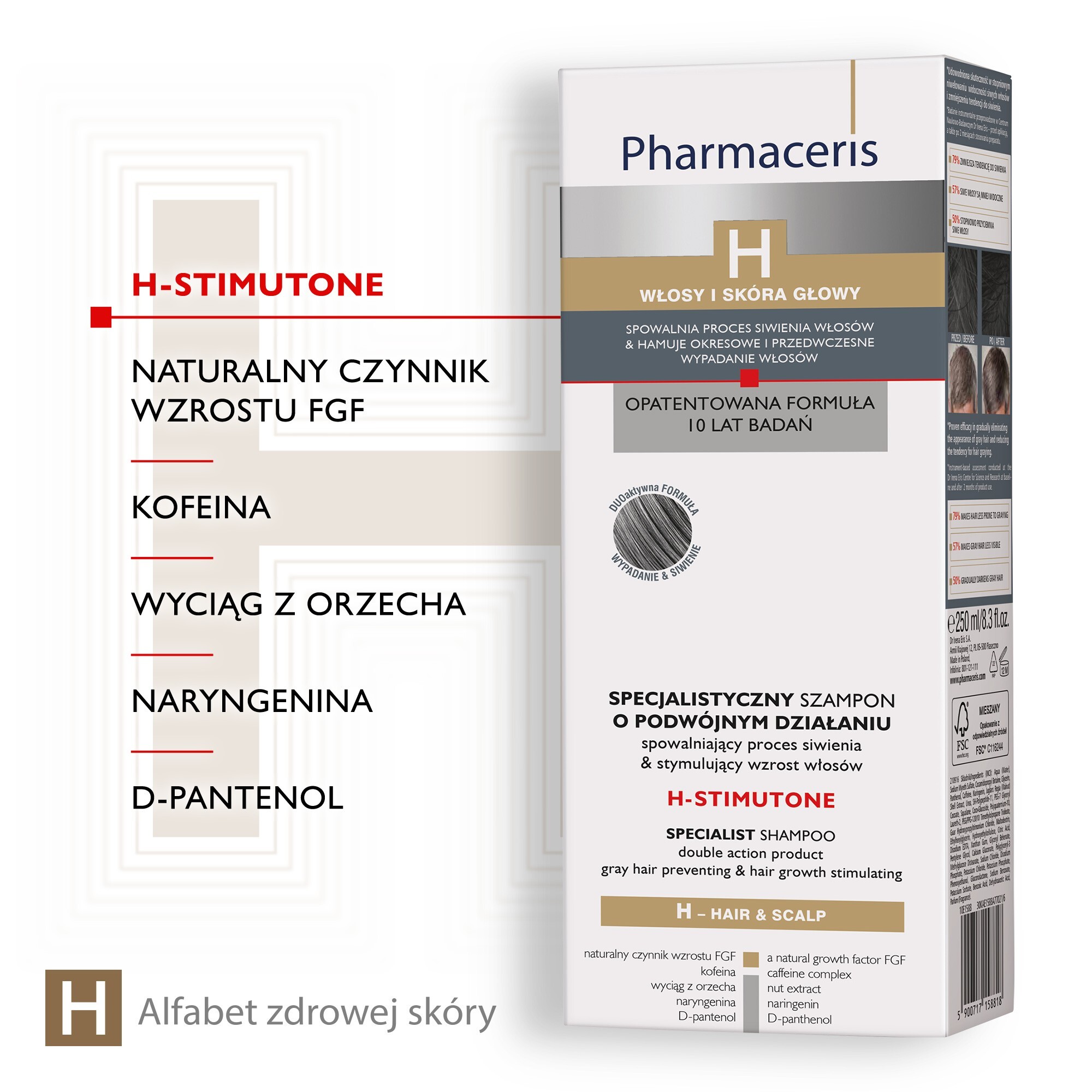 Pharmaceris H Szampon spowalniający proces siwienia i stymulujący wzrost włosów, 250 ml