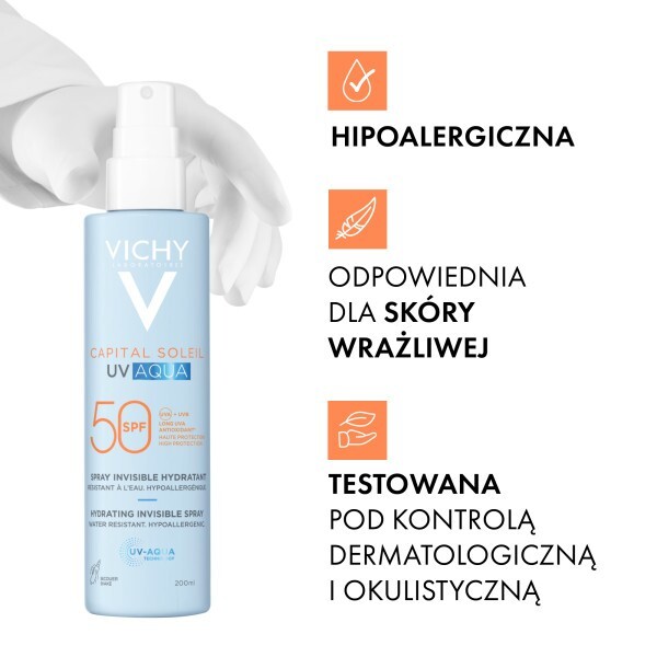 Vichy Capital Soleil UV-Aqua Ochronna mgiełka do twarzy i ciała SPF 50 Wysoka ochrona, 200 ml
