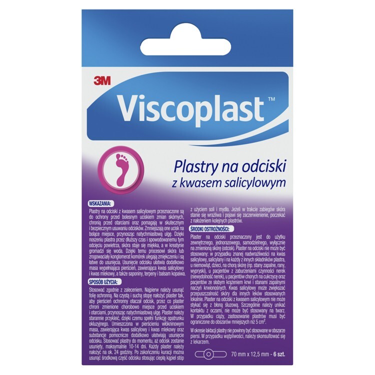 Viscoplast Plastry na odciski z kwasem salicylowym 70 mm x 12,5 mm, 6 sztuk