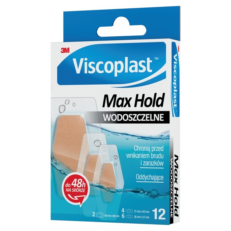 Viscoplast Zestaw Max Hold Plastry wodoszczelne 3 rozmiary, 12 sztuk