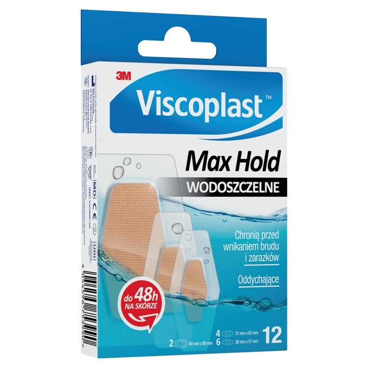 Viscoplast Zestaw Max Hold Plastry wodoszczelne 3 rozmiary, 12 sztuk
