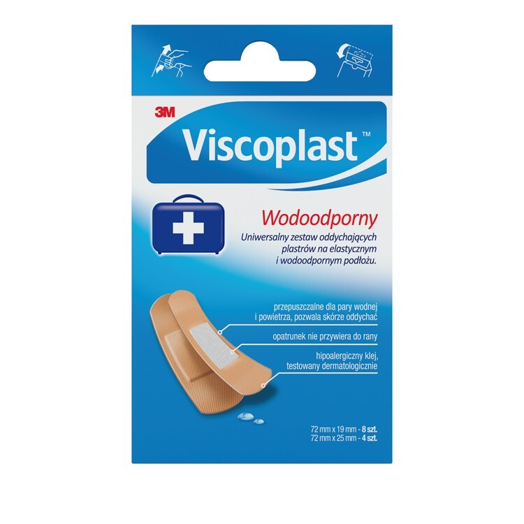 Viscoplast Zestaw Plastrów wodoodpornych 2 rozmiary, 12 sztuk