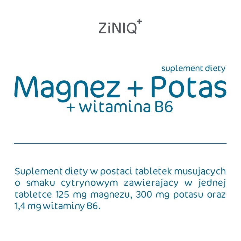 ZiNIQ Magnez + Potas + Witamina B6, 20 tabletek musujących