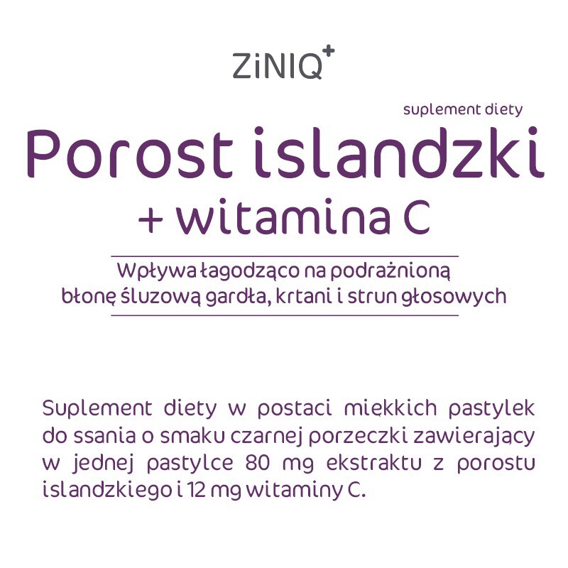 ZiNIQ Porost islandzki + Witamina C, 36 pastylek do ssania